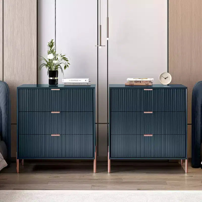 Set di 2 comodini moderni eleganti con 3 cassetti, blu navy