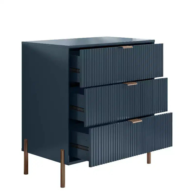 Set di 2 comodini moderni eleganti con 3 cassetti, blu navy