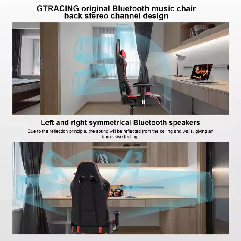 Gaming Chair with Bluetooth Speakers High Back PU Office Chair Red