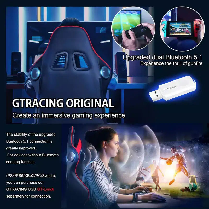 Gaming Chair with Bluetooth Speakers High Back PU Office Chair Red