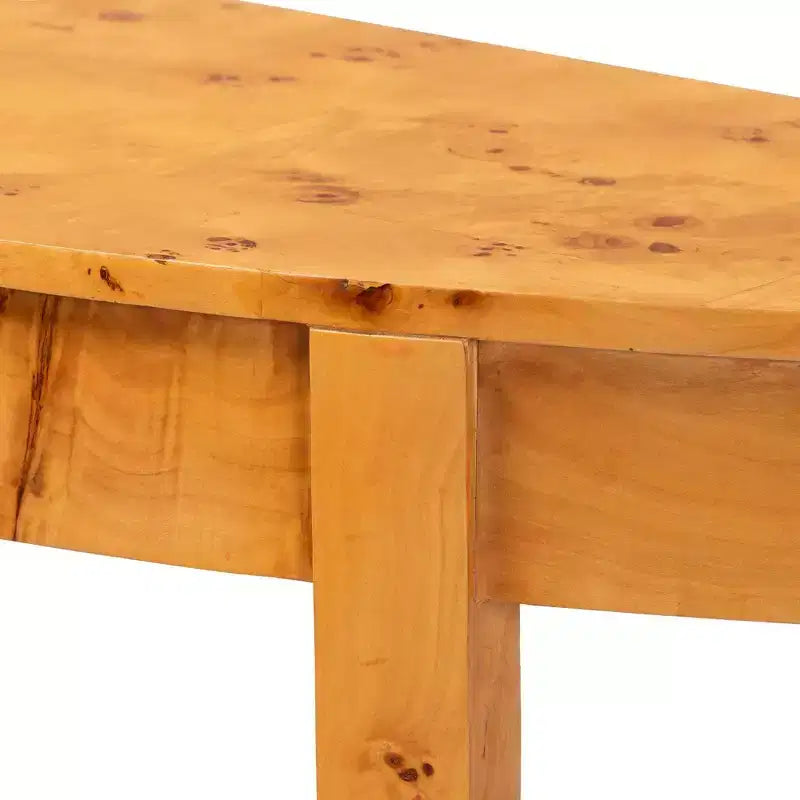 Ampia consolle a mezzaluna in vero legno burl, legno burl mappa chiaro