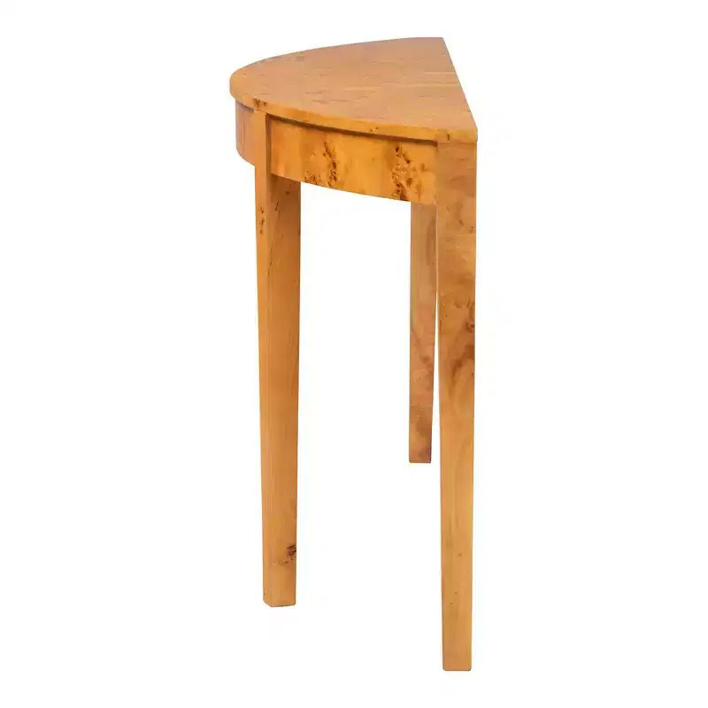 Ampia consolle a mezzaluna in vero legno burl, legno burl mappa chiaro