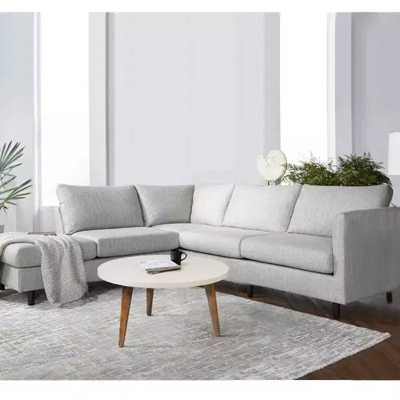 24" Modern Coffee Table Round Off White Top Tapered Brown Mango Wood Legs Brown/White