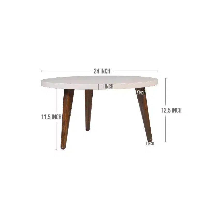 24" Modern Coffee Table Round Off White Top Tapered Brown Mango Wood Legs Brown/White