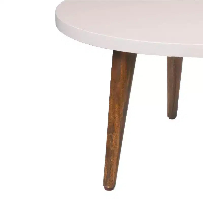 24" Modern Coffee Table Round Off White Top Tapered Brown Mango Wood Legs Brown/White