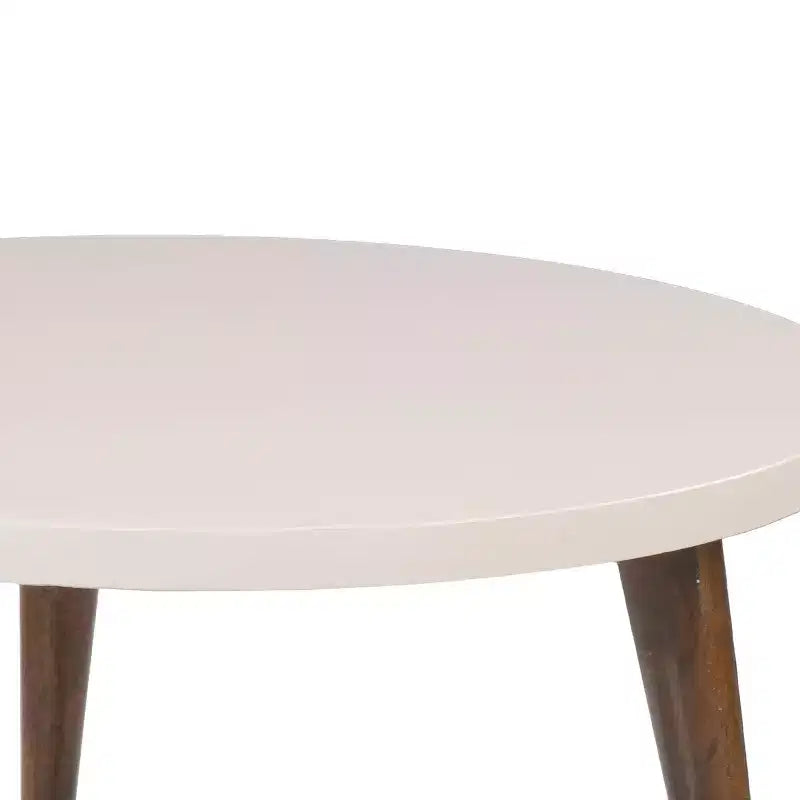 24" Modern Coffee Table Round Off White Top Tapered Brown Mango Wood Legs Brown/White