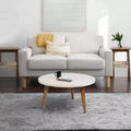 24" Modern Coffee Table Round Off White Top Tapered Brown Mango Wood Legs Brown/White