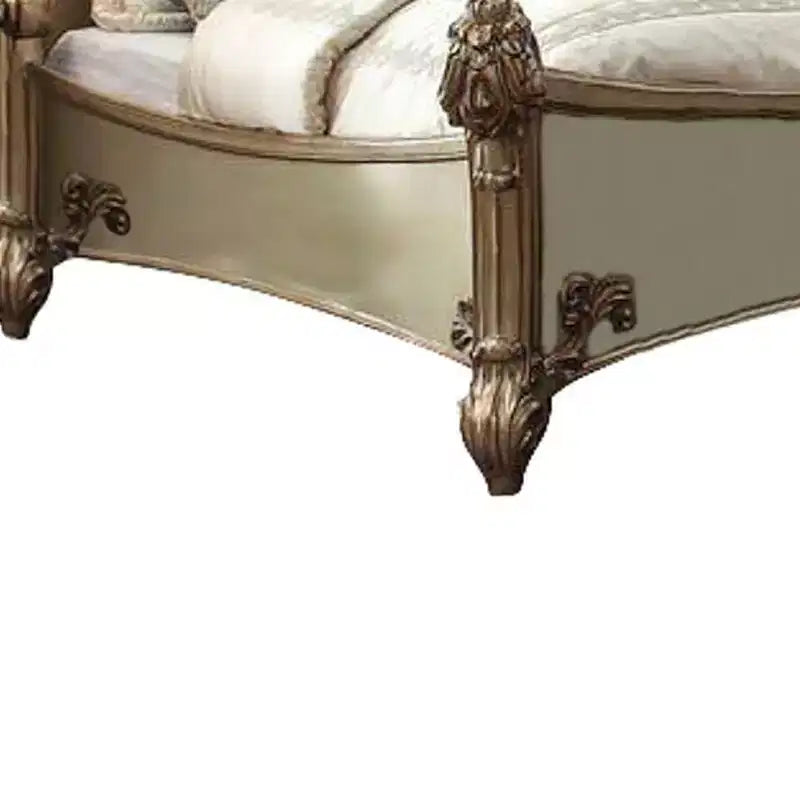 96"Bed Brass Synthetic Leather and Gold Patina Finish