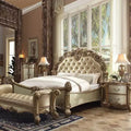 96"Bed Brass Synthetic Leather and Gold Patina Finish