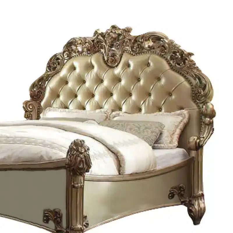 96"Bed Brass Synthetic Leather and Gold Patina Finish