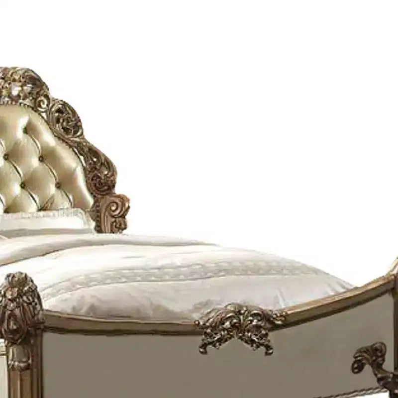 96"Bed Brass Synthetic Leather and Gold Patina Finish