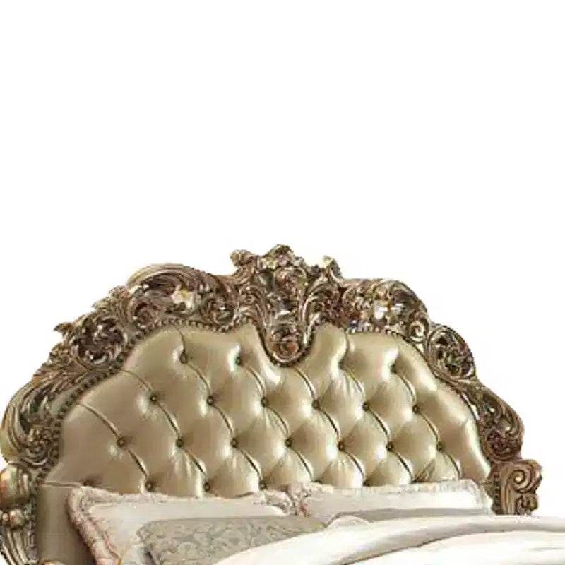 96"Bed Brass Synthetic Leather and Gold Patina Finish
