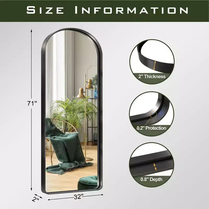 Wall Mounted Mirror Arched Metal Frame Full Length Mirror