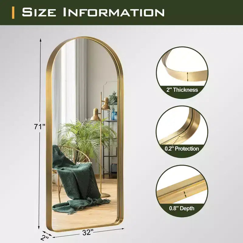 Wall Mounted Mirror Arched Metal Frame Full Length Mirror