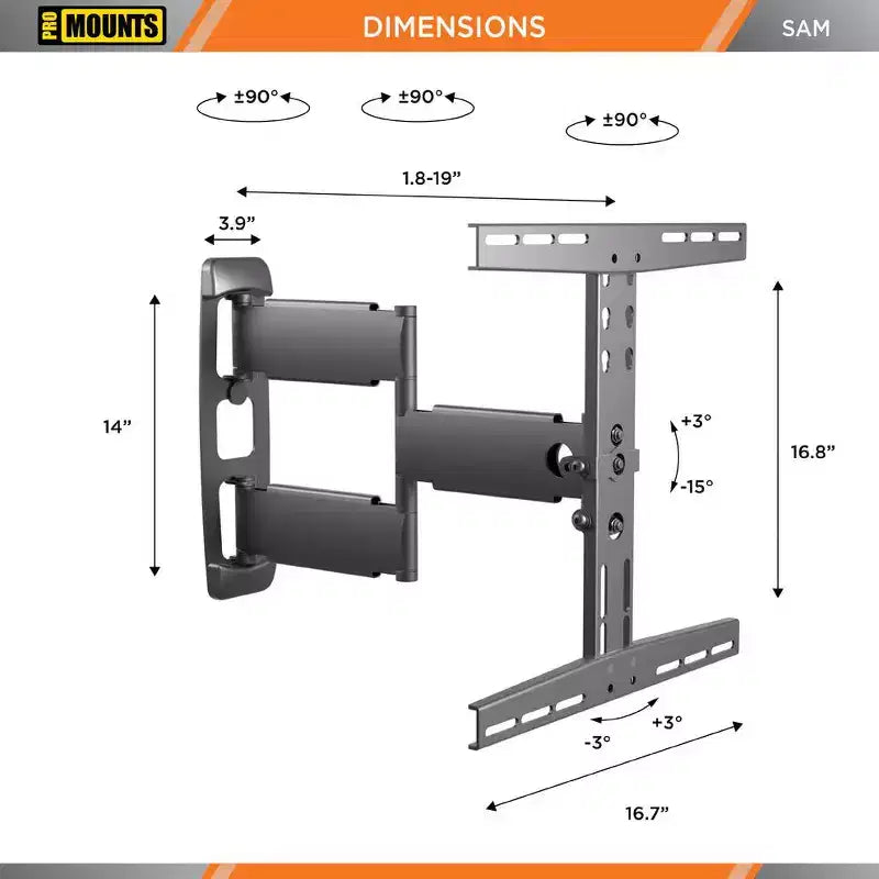 Full Motion TV Wall Mount for TVs 30 - 65 Up to 80 lbs