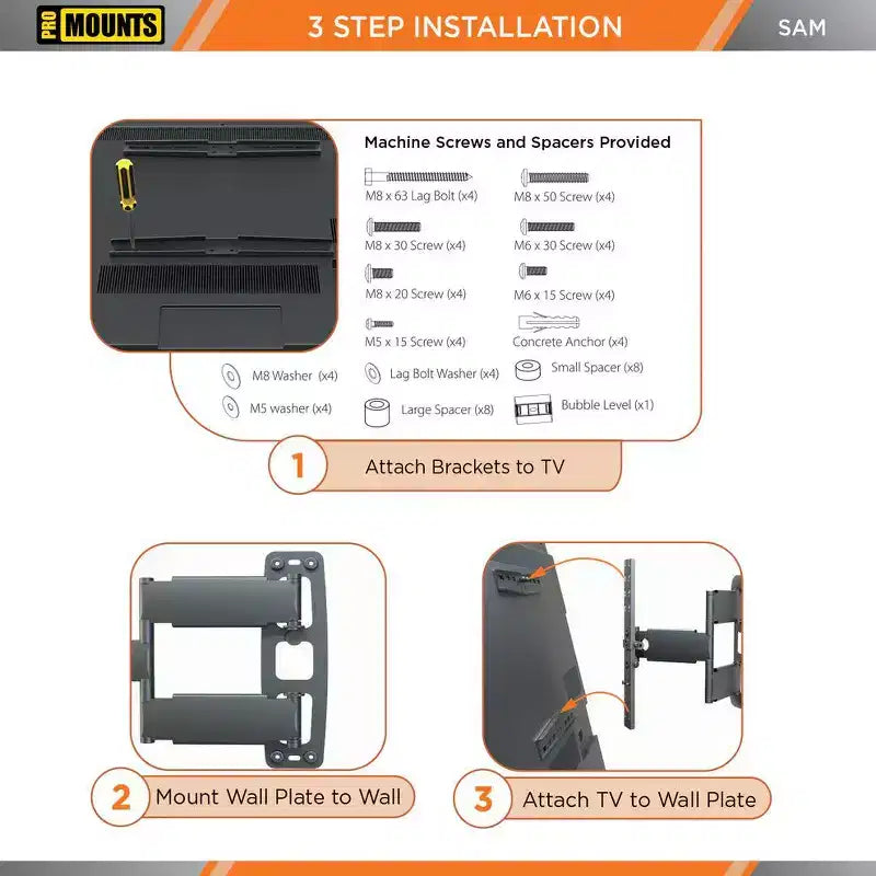 Full Motion TV Wall Mount for TVs 30 - 65 Up to 80 lbs