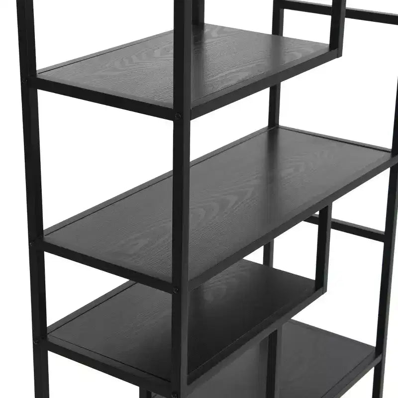 Black Geometric Metal Frame Bookshelf With Asymmetric Storage Shelves