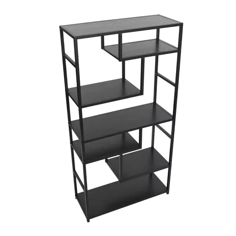 Black Geometric Metal Frame Bookshelf With Asymmetric Storage Shelves
