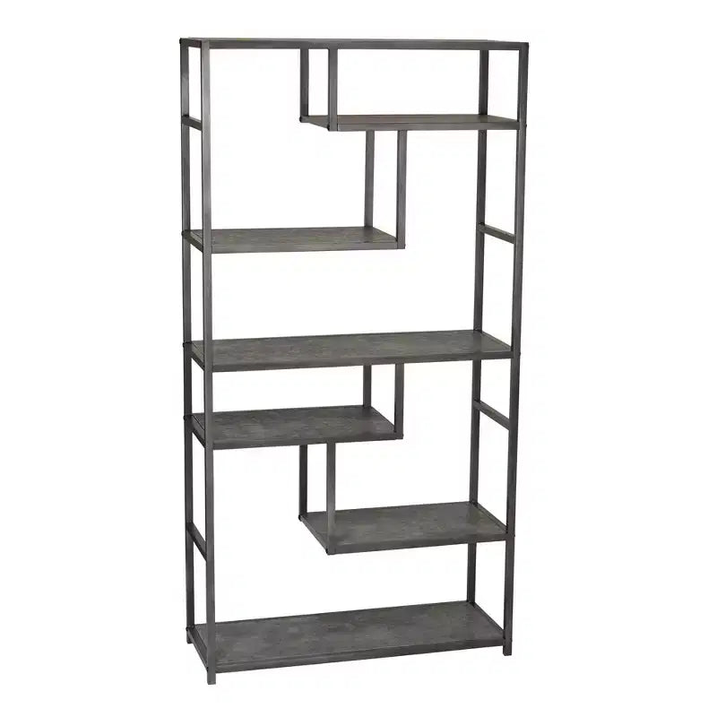 Black Geometric Metal Frame Bookshelf With Asymmetric Storage Shelves