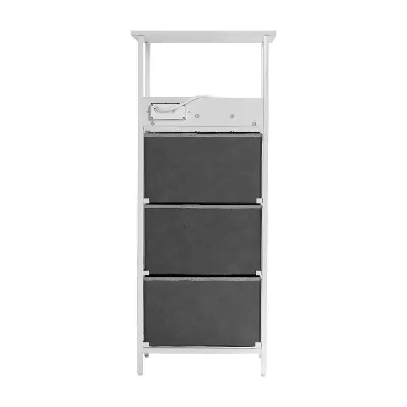 3 Drawer Nightstand with Charging Station, 2 USB Ports and 1 Outlet, Metal Frame, Engineered Wood Top, Drawers and Handles