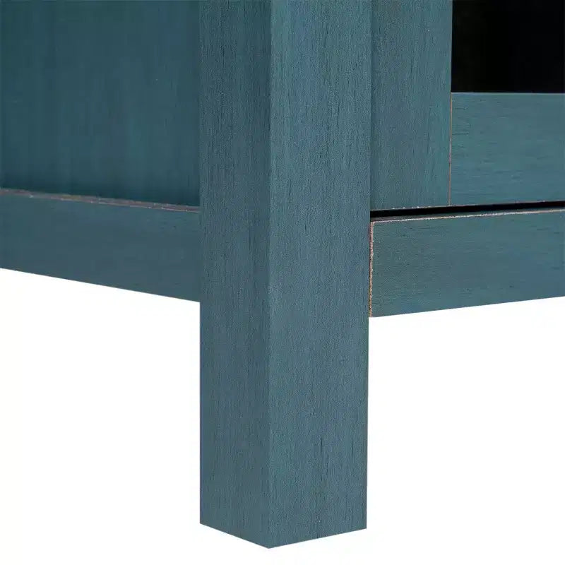Nowoczesny kredens do kuchni i jadalni z szafką do przechowywania, z drewna konstrukcyjnego, z 2 drzwiami z hartowanego szkła, 2 szufladami i otwartą półką