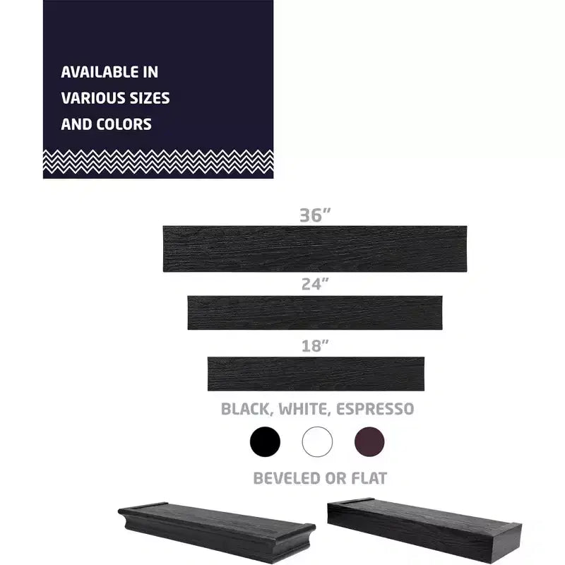 18 Inch Modern Floating Shelf Holds 15 lbs, 2 Pack, Black