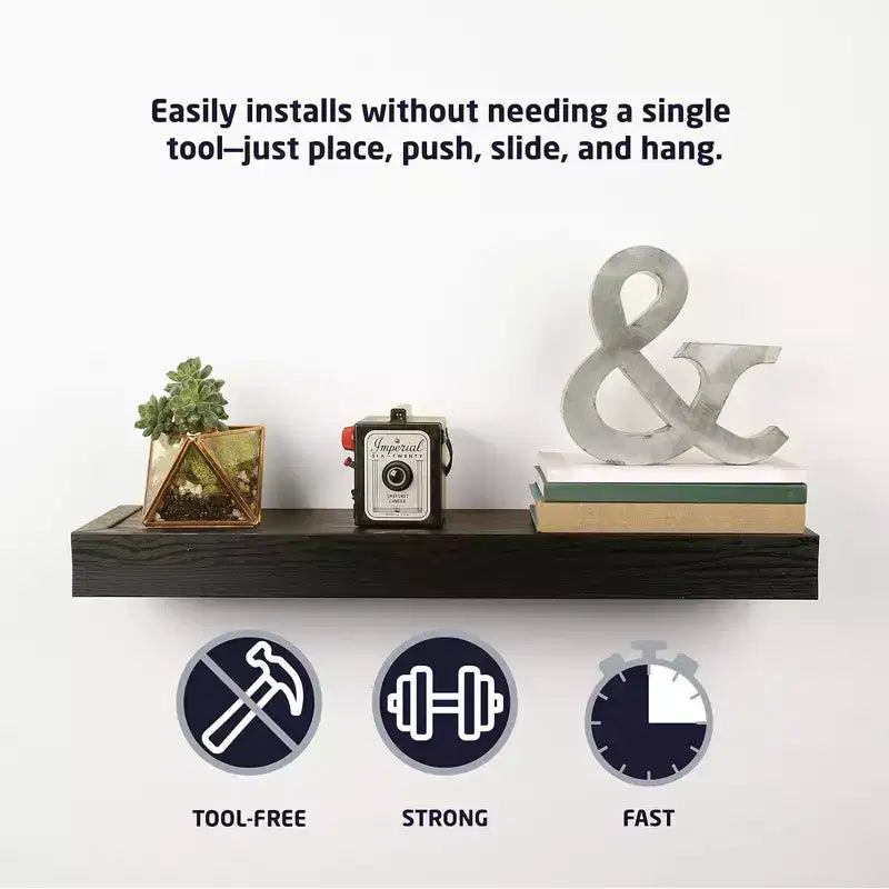 18 Inch Modern Floating Shelf Holds 15 lbs, 2 Pack, Black