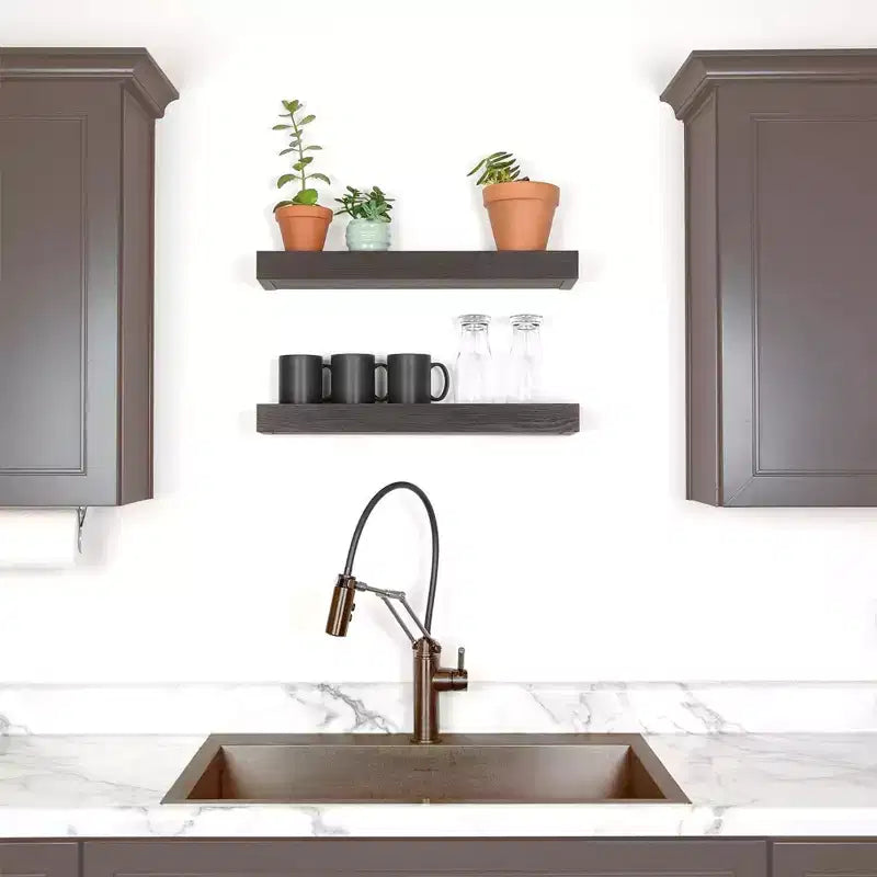 18 Inch Modern Floating Shelf Holds 15 lbs, 2 Pack, Black