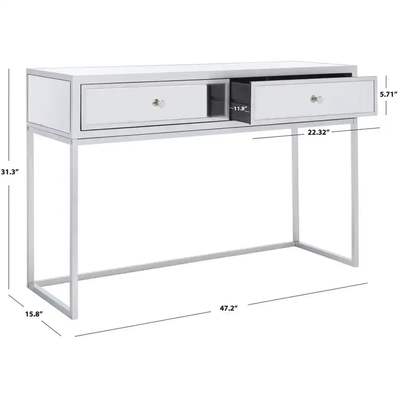 2 Drawer Mirrored Desk - Silver/Mirror