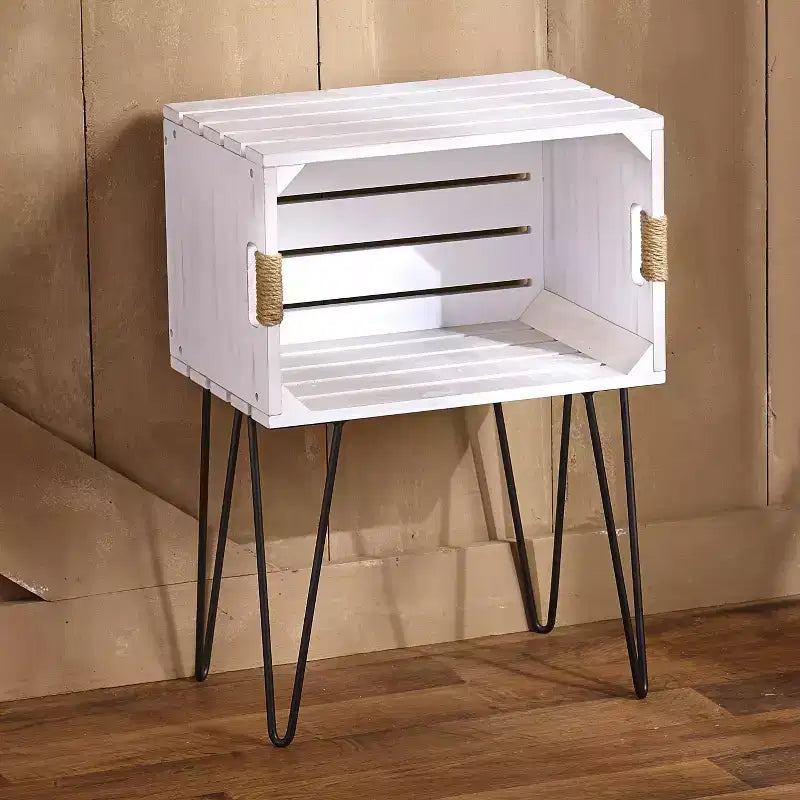 Rustic Wooden Crate End Table with Jute Wrapped Handles