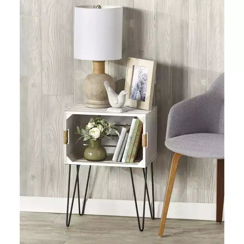 Rustic Wooden Crate End Table with Jute Wrapped Handles