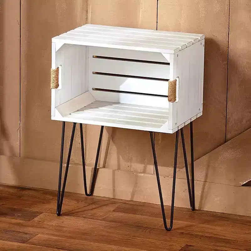 Rustic Wooden Crate End Table with Jute Wrapped Handles