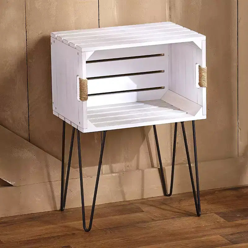Rustic Wooden Crate End Table with Jute Wrapped Handles