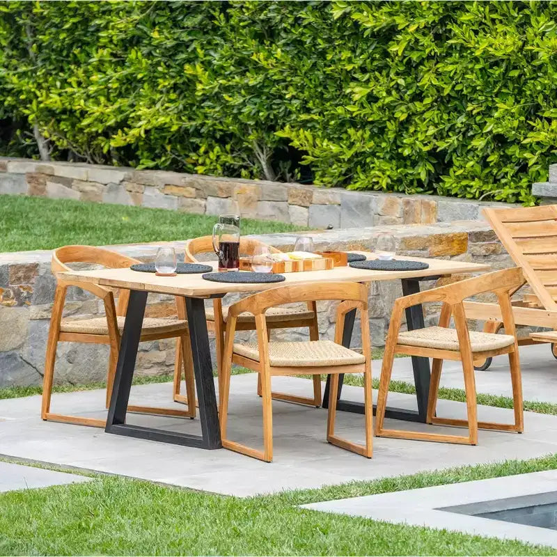 Tavolo da pranzo per interni o esterni da 79 pollici, per 4-6 persone - beige con gambe nere
